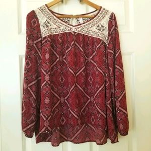 Paisley maroon peasant top